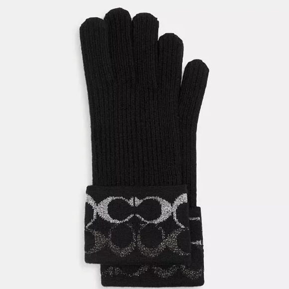 COACH SIGNATURE KNIT TECH GLOVES, BLACK - Picture 1 of 1